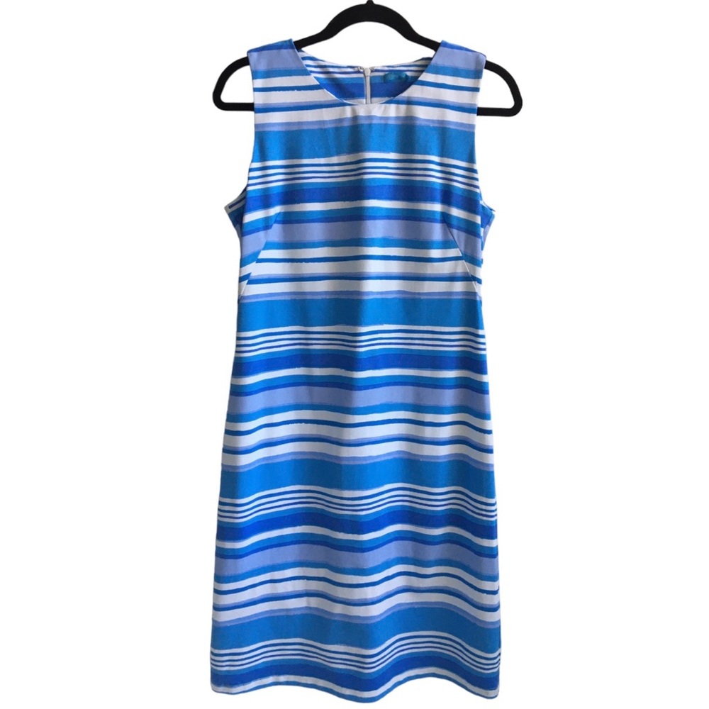 J. McLaughlin Sophia Sleeveless Dress Blue Light White Watercolor Striped Medium